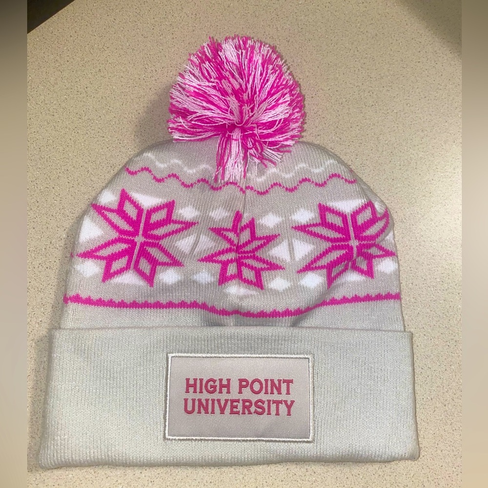 High Point University pink and gray beanie